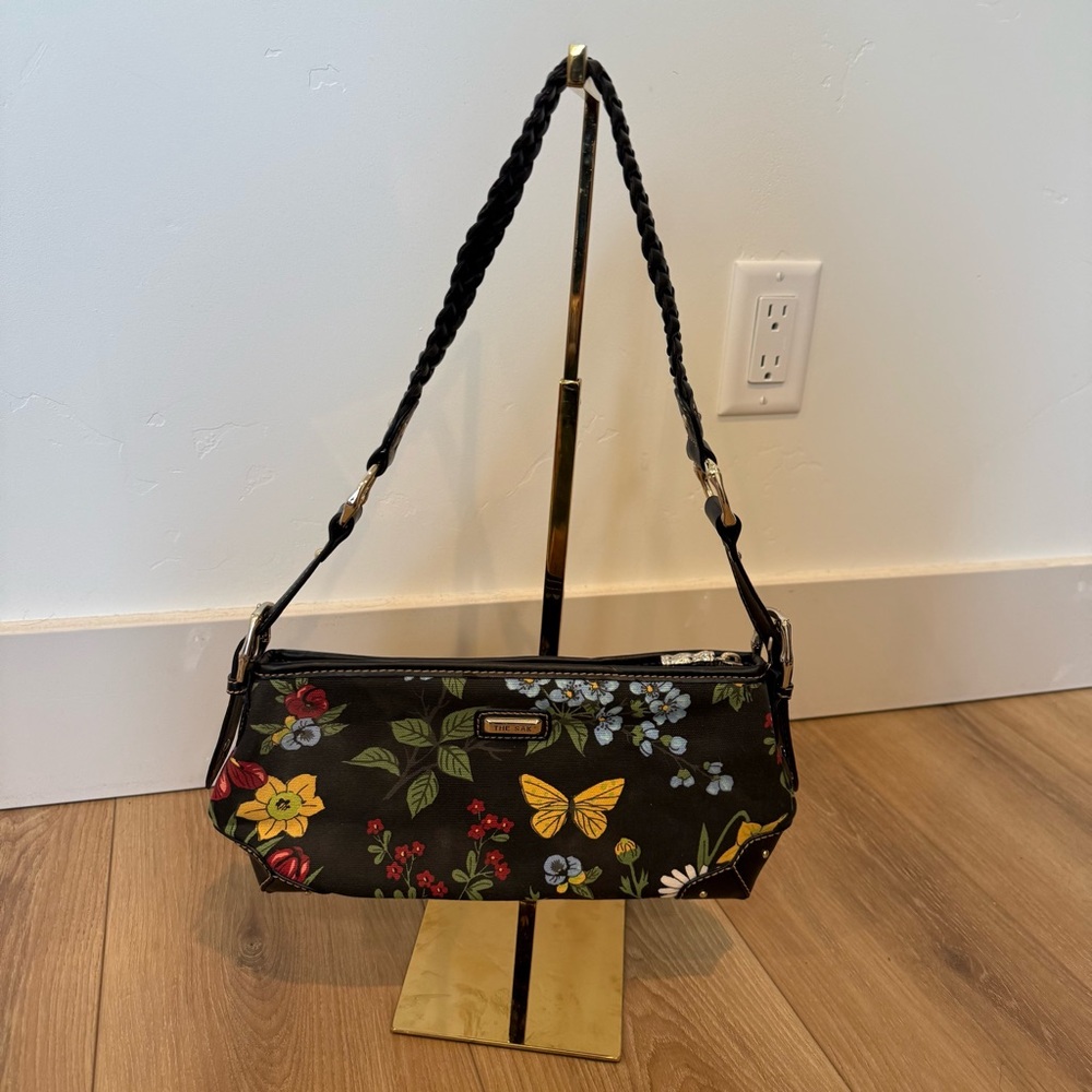 The Sak Floral Black Women's Shoulder Bag Y2K Butterfly Leather NWOT - Picture 2 of 12